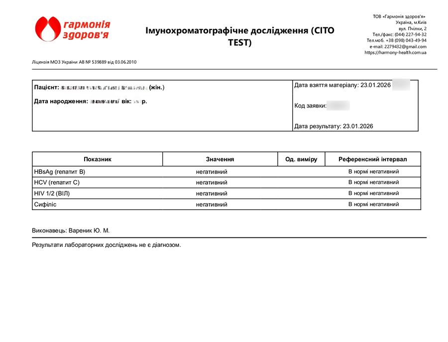 Translation: HIV, hepatitis, syphilis negative